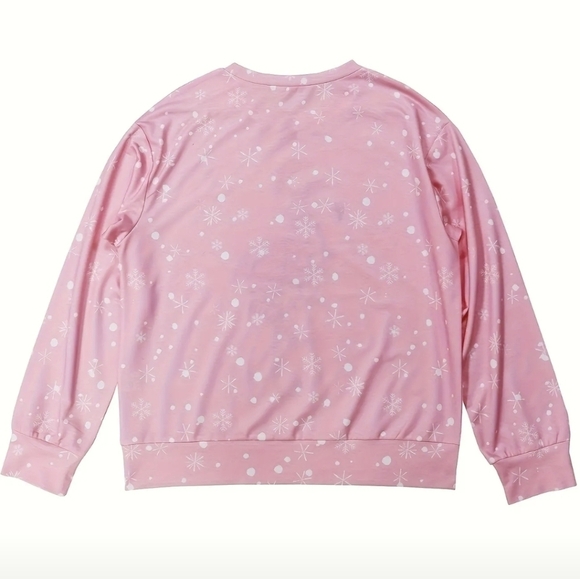 Holiday Lights Flamingo Print Long Sleeve Pullover Tee Sweater lightweight - Picture 2 of 7